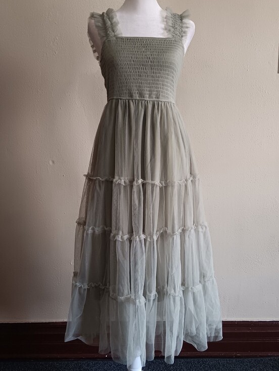 PrettyGarden Dresses & Skirts - Fairycore Tiered Tulle Slip On Maxi Dress in Sage Green Pretty Garden Size Small